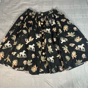 Hell Bunny Full Skirt Safari Animal Black Size US 10 Button Front Pockets Fun